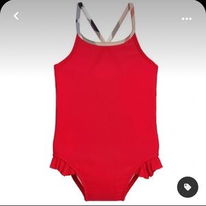 EUC Baby girls 12m Burberry red one piece swim suit bathing suit
